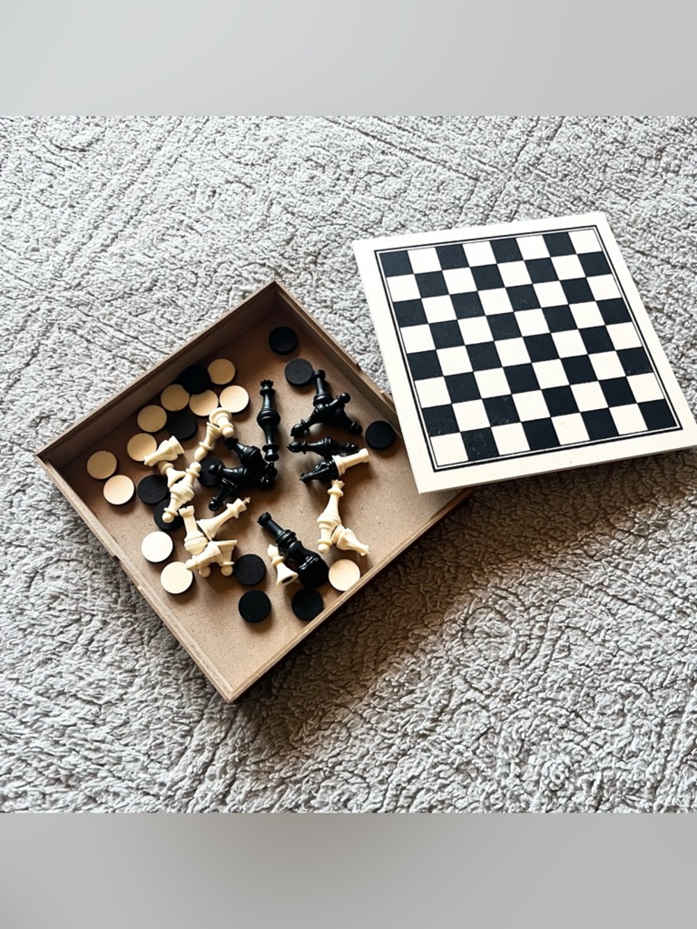 Classic Black and Cream Chess & Checkers Set - Home Games
